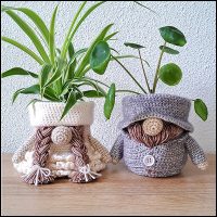 Gnomes bridal couple planter pattern