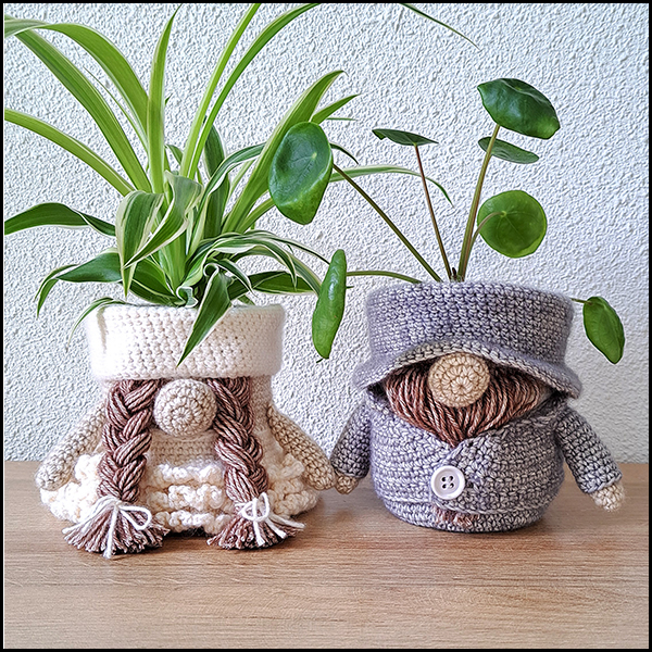 Gnomes bridal couple planter pattern