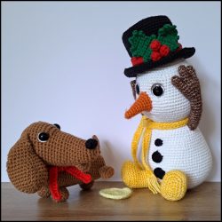 Product afbeelding sneeuwpop en teckel 2 Sebastian and Dachshund pattern